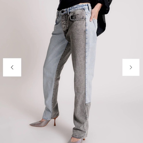 One Teaspoon Truckers Colorblock Mid Waist Straight Leg Denim Jeans - Picture 2 of 7
